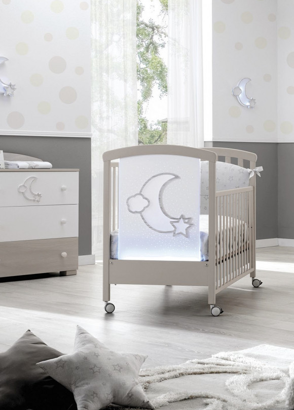 Детская кроватка Erbesi Moon LED - Белый/Песочный